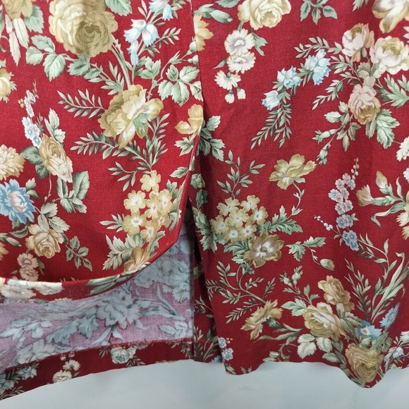 Orvis Vintage Maxi Skirt Red Garden Floral Linen Blend Button Up - Picture 11 of 12